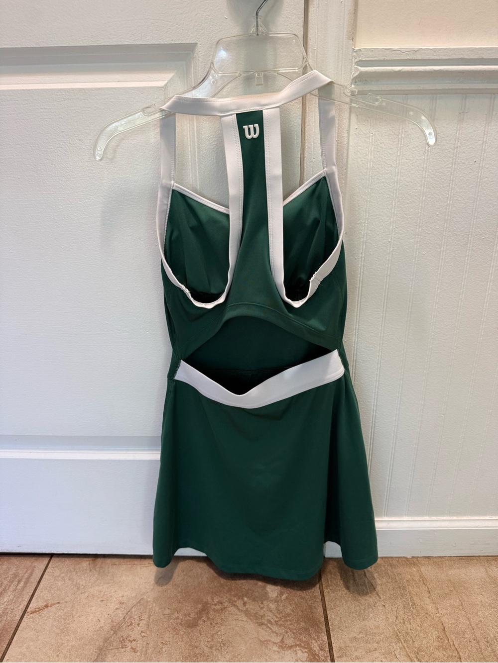 Wilson Womens Forest Green Slice Tennis Dress with white shorts - Picture 2 of 5